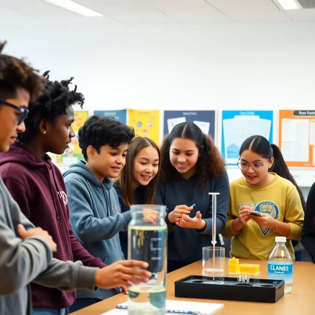 Students conducting a science experiment at a high school in Georgia