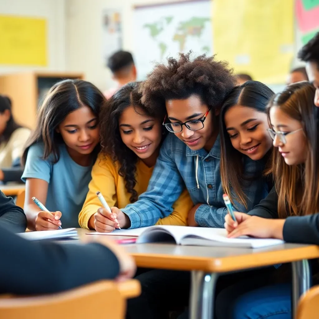 Students studying together in a classroom