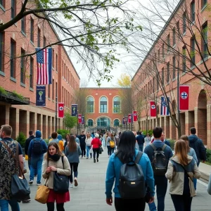 An active university campus with students