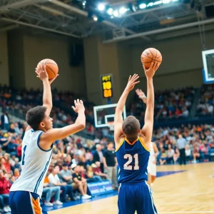 Georgia State basketball game with cheering fans and players in action