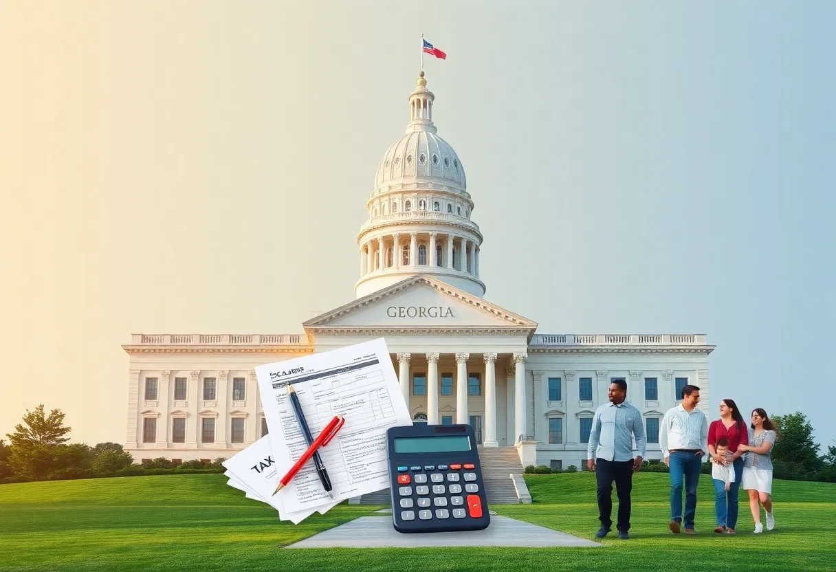 Conceptual image of Georgia state Capitol with tax documents