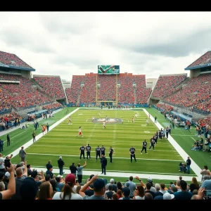 Fans cheering in the football stadium for Georgia State Panthers