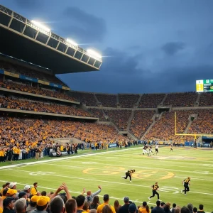 Fans cheering for the Georgia Tech Yellow Jackets during a football game