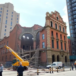 Construction equipment demolishing a historic substation in Atlanta