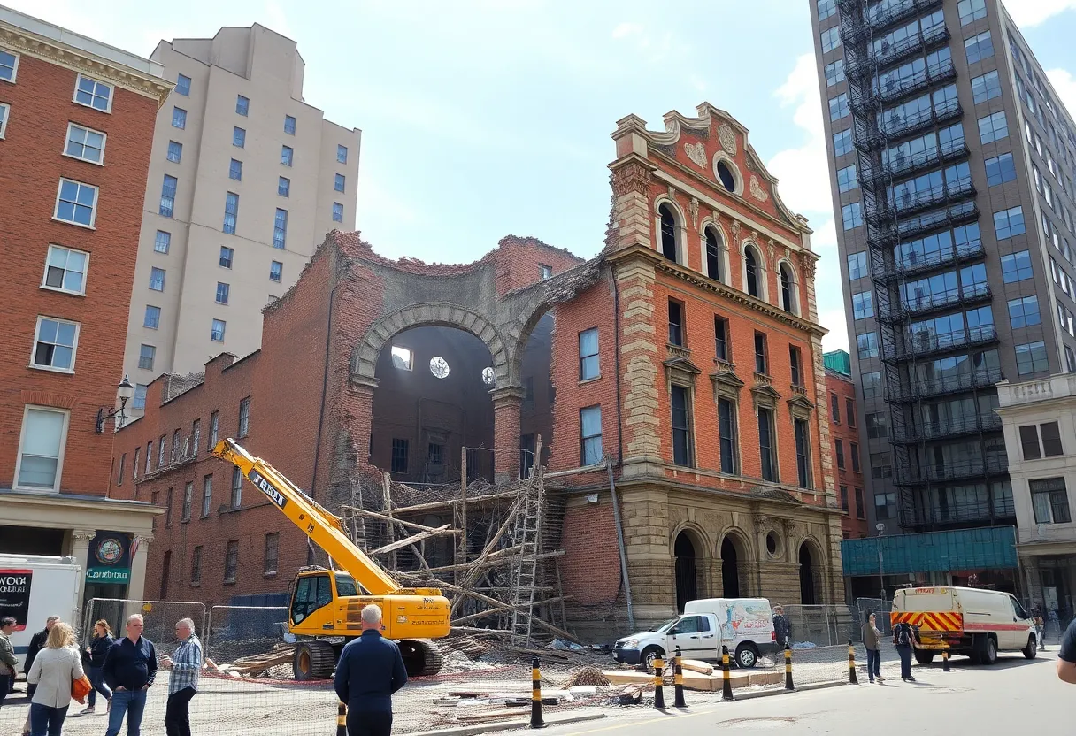 Construction equipment demolishing a historic substation in Atlanta