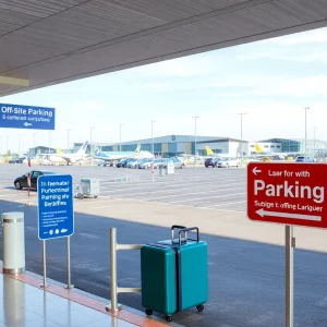 Parking lot with shuttles at Hartsfield-Jackson Airport