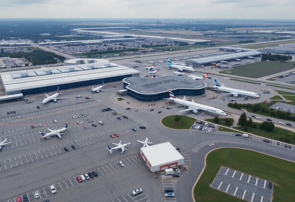 Cars in Hartsfield-Jackson Airport parking lot searching for spaces