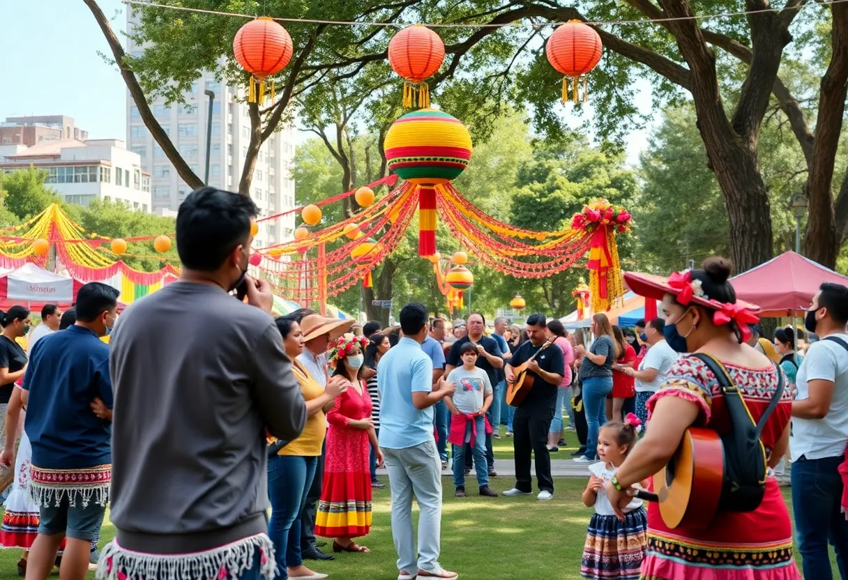 Community festival celebrating Hispanic culture with colorful decorations and cultural activities.