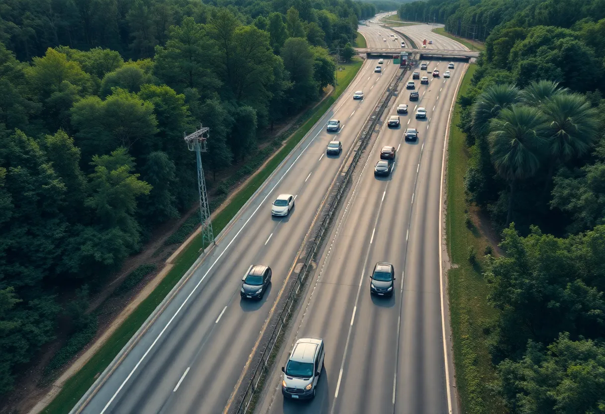 A busy highway scene depicting holiday travel in Georgia