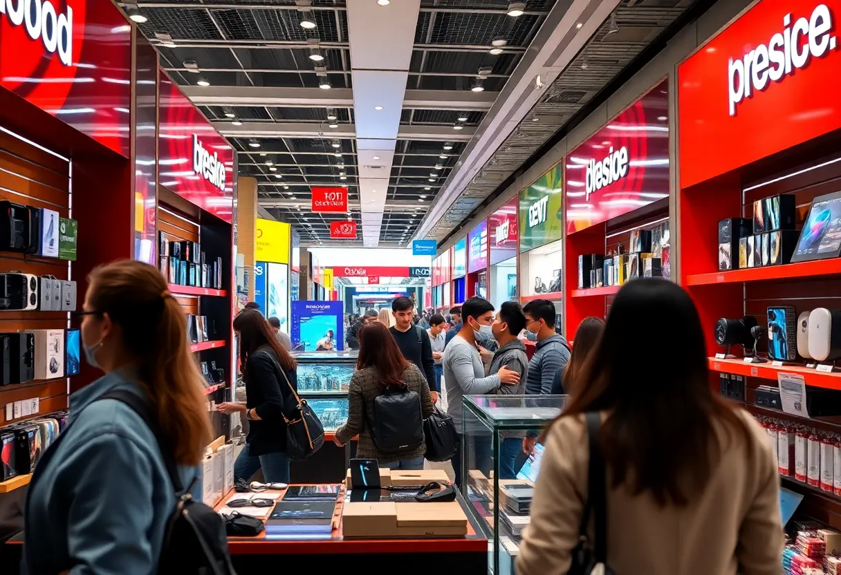 Shoppers exploring electronics stores at Lenox Square