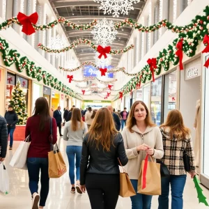 Shoppers at Lenox Square mall during holiday season