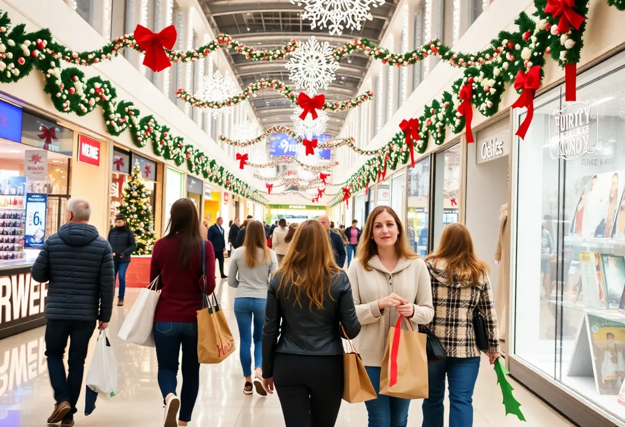 Shoppers at Lenox Square mall during holiday season