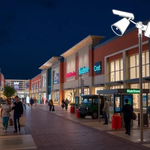 Night view of Lenox Square with safety features highlighted