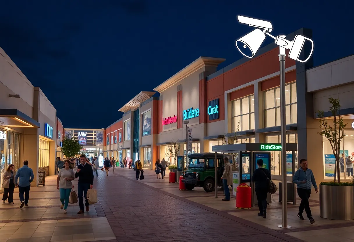 Night view of Lenox Square with safety features highlighted