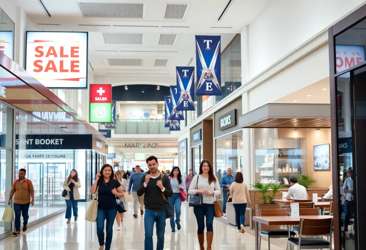 Interior view of Lenox Square shopping mall with shoppers