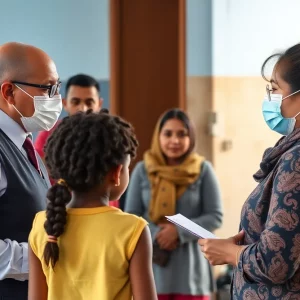 Public health official discussing measles vaccination