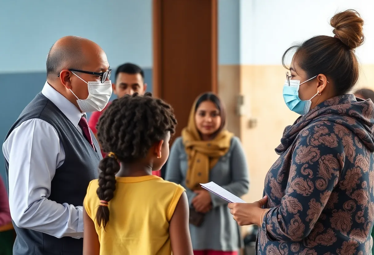Public health official discussing measles vaccination