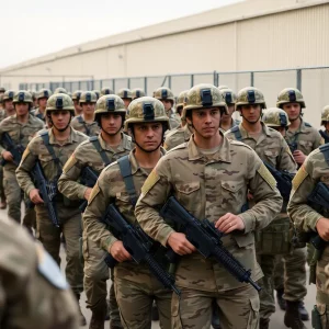 National Guard troops assisting at an ICE facility.
