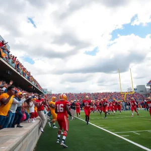 Football players in action during the MEAC/SWAC Challenge at Mercedes-Benz Stadium.