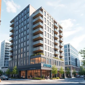 Rendering of new mixed-use student housing in Midtown Atlanta