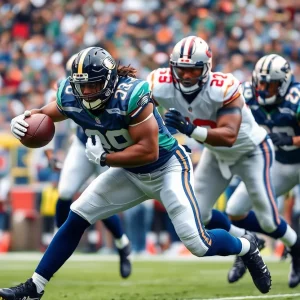 Dynamic scene of an NFL edge rusher during a game showing athleticism and defense.