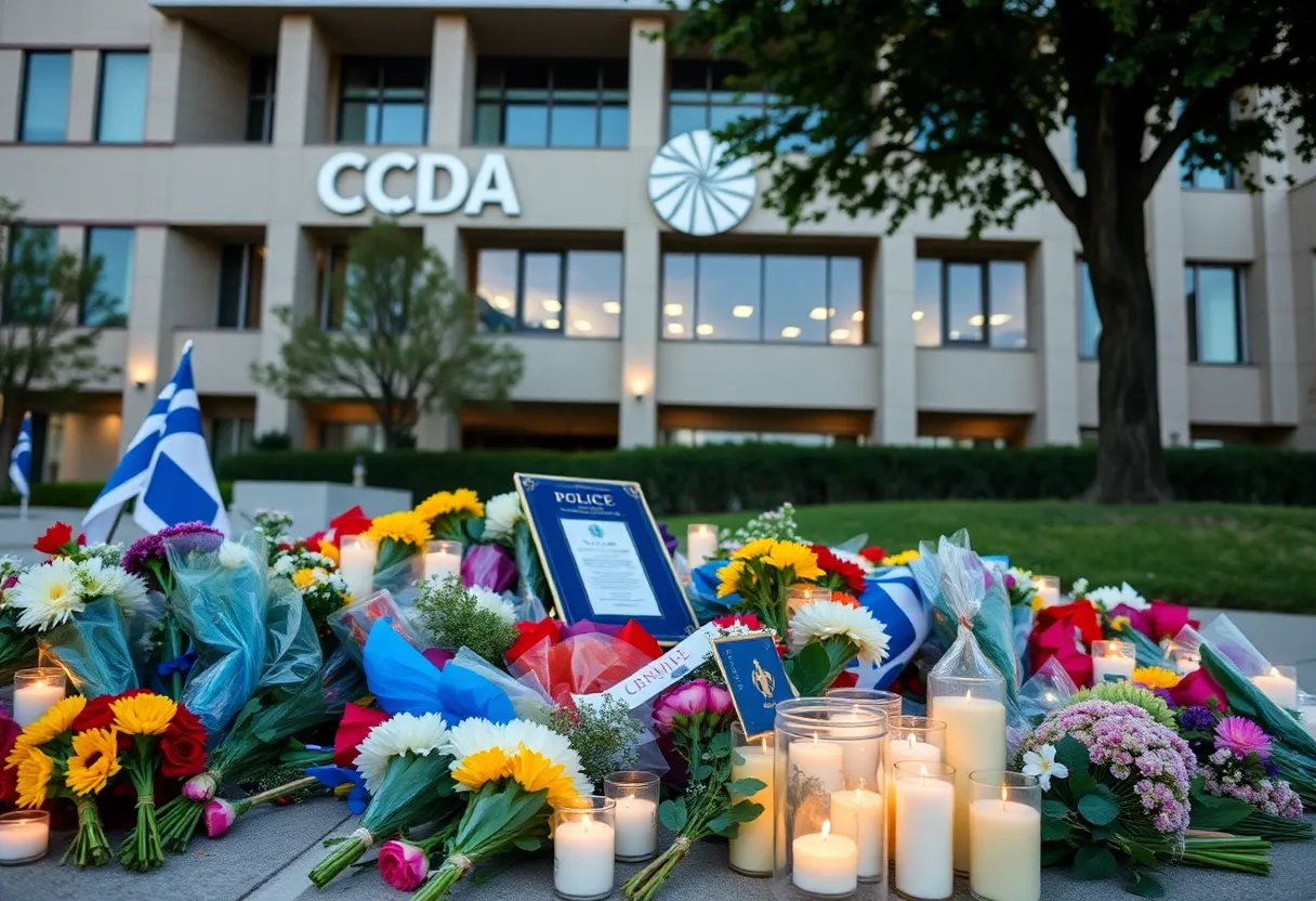 Memorial at CDC headquarters for fallen police officer