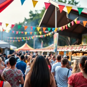 Crowd enjoying OYE Fest Atlanta with performances and food stalls.