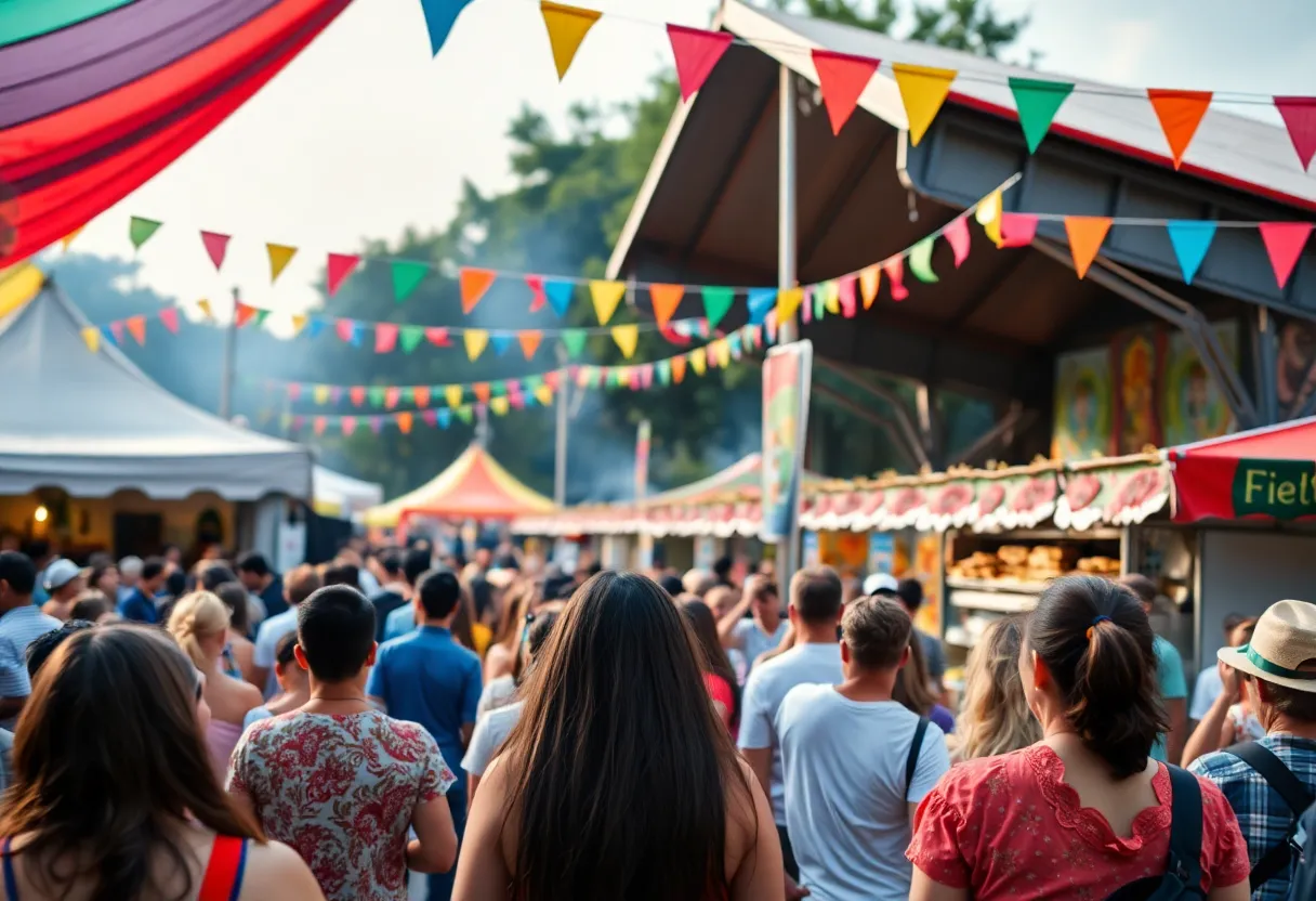 Crowd enjoying OYE Fest Atlanta with performances and food stalls.