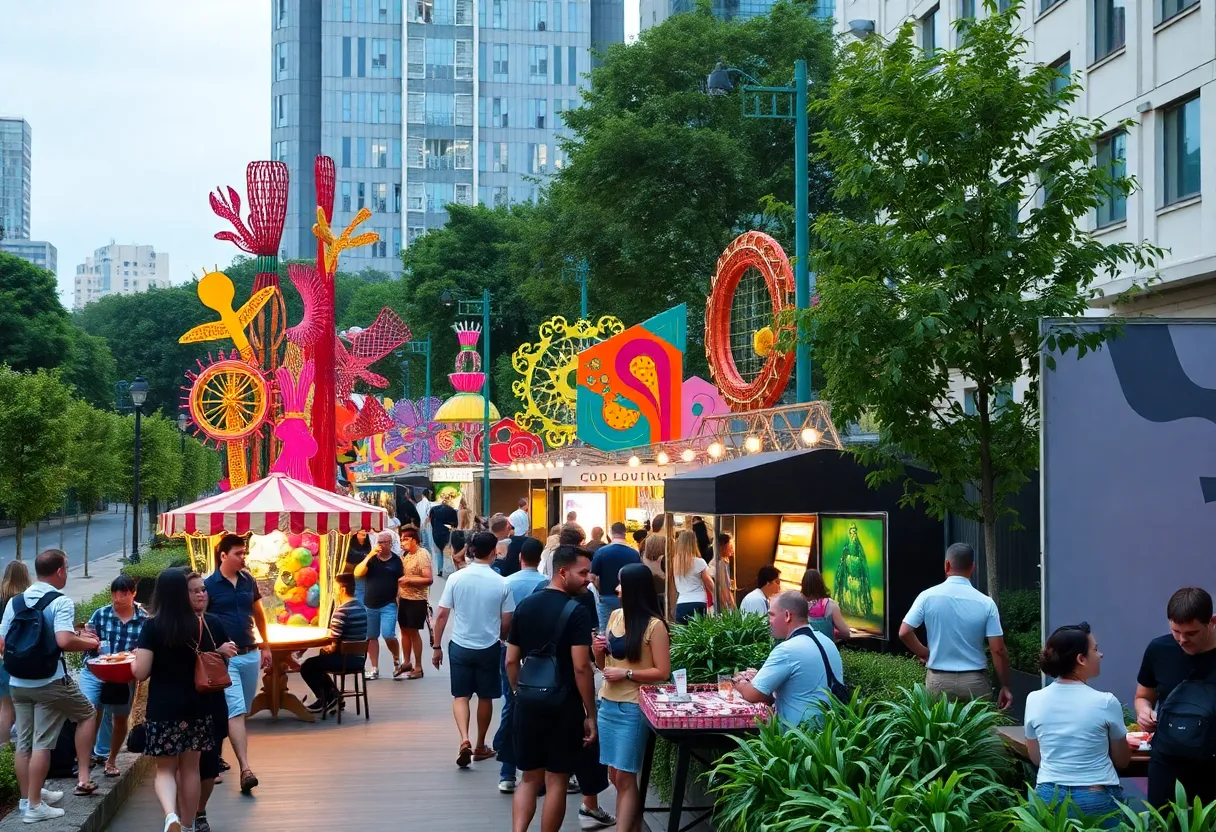 Vibrant atmosphere at Painted Park with people dining and playing games