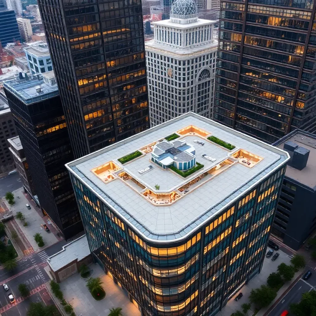 Aerial view of Peachtree Center office towers in Atlanta