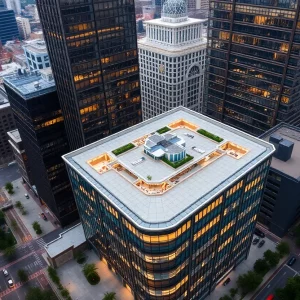 Aerial view of Peachtree Center office towers in Atlanta