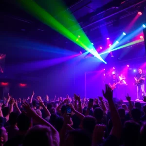 Concert scene with energetic crowd enjoying a live performance.