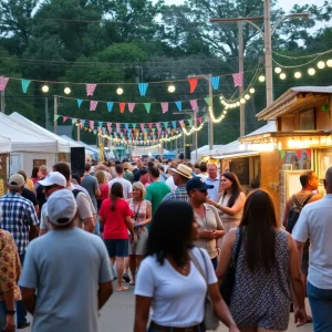 A lively Southern festival featuring cultural displays, music, and food trucks.