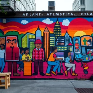 Colorful mural on a wall in Atlanta depicting a community-based theme.