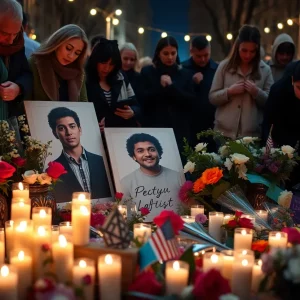 Vigil candles and flowers for rapper T-Hood