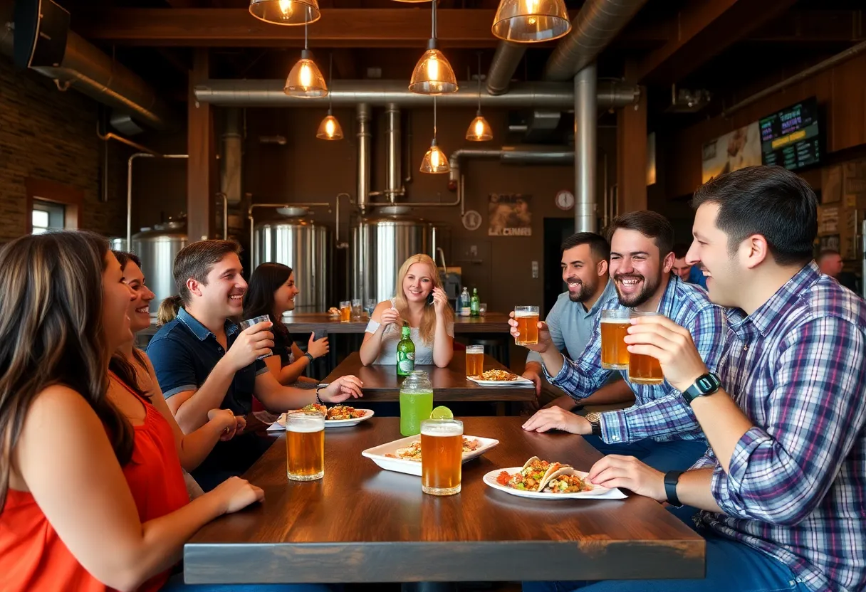 Friends enjoying Taco Trivia Night at Wild Heaven West End