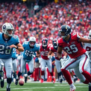 Tennessee Titans and Atlanta Falcons competing in a preseason NFL game.