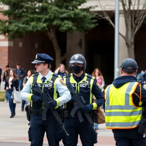 Police officers responding to a hoax armed shooter report at the University of Georgia