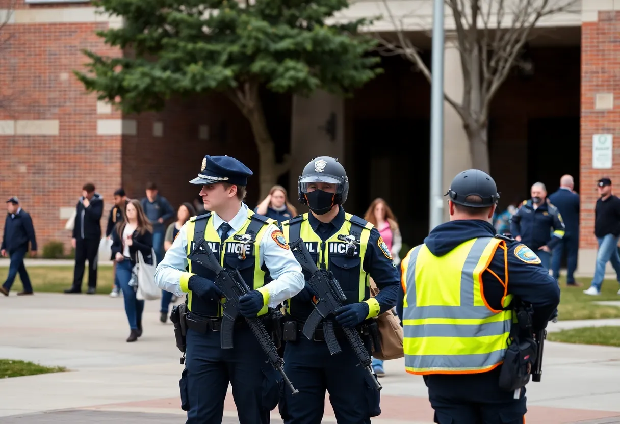 Police officers responding to a hoax armed shooter report at the University of Georgia