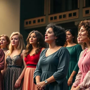Scene from an all-female adaptation of The Taming of the Shrew with actors on stage
