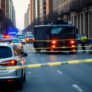 Police officers investigating an armed robbery scene in Atlanta