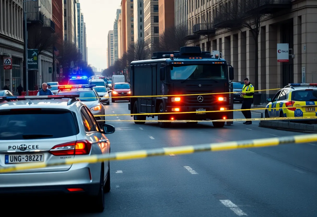 Police officers investigating an armed robbery scene in Atlanta