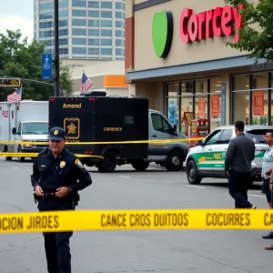 Scene of an armored truck robbery in Atlanta with police presence.