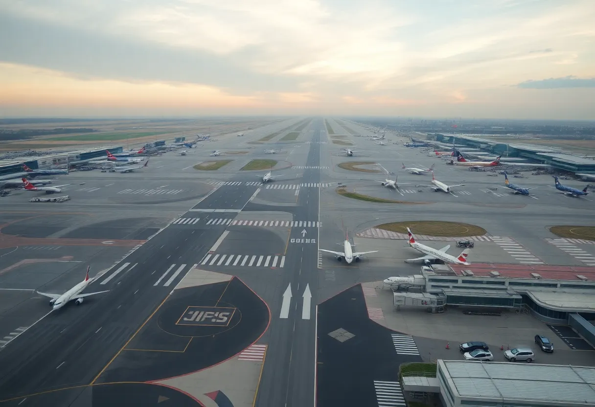 Aerial view of Hartsfield-Jackson Atlanta International Airport showcasing runway activity.