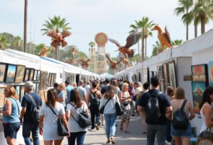 Visitors enjoying the Atlanta Art Fair featuring various artworks