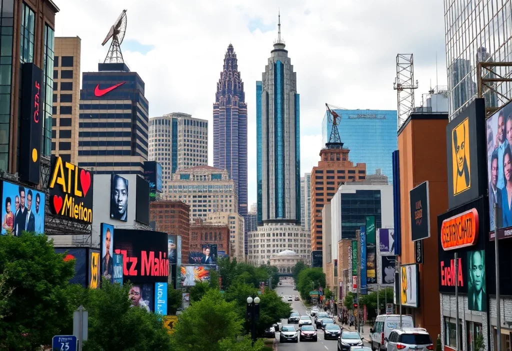 Cityscape of Atlanta representing Black culture in entertainment.