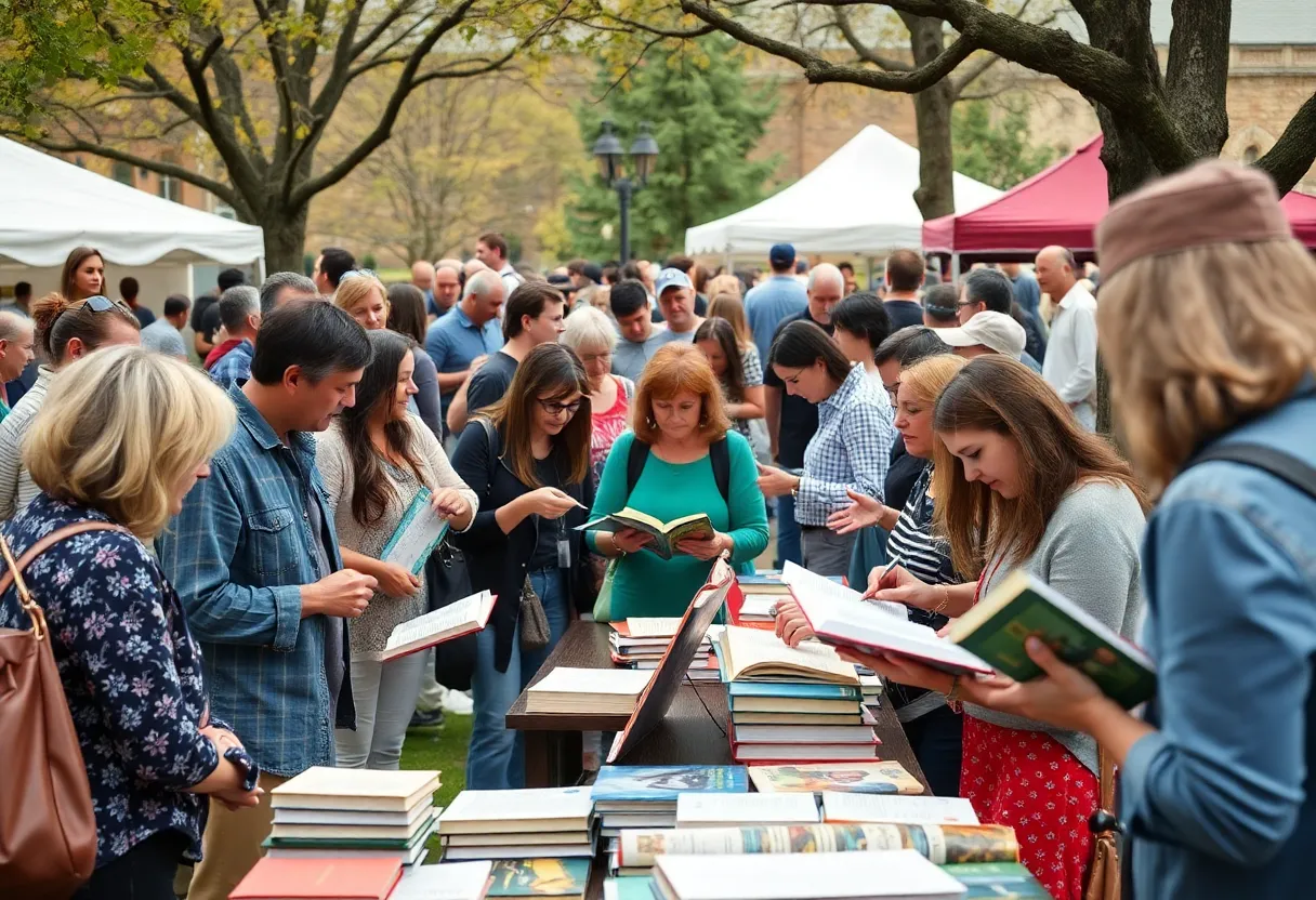 Community members participating in various activities at the Atlanta Book Festival