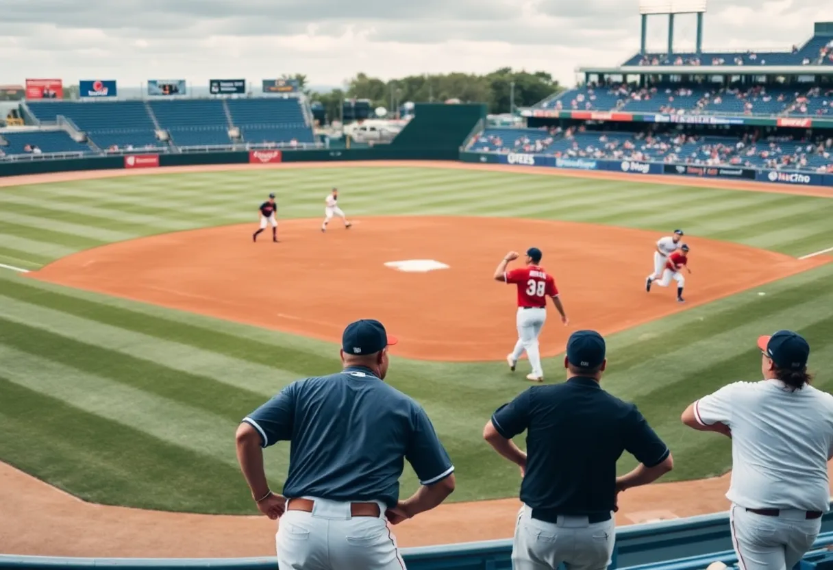 Baseball players in action representing teamwork