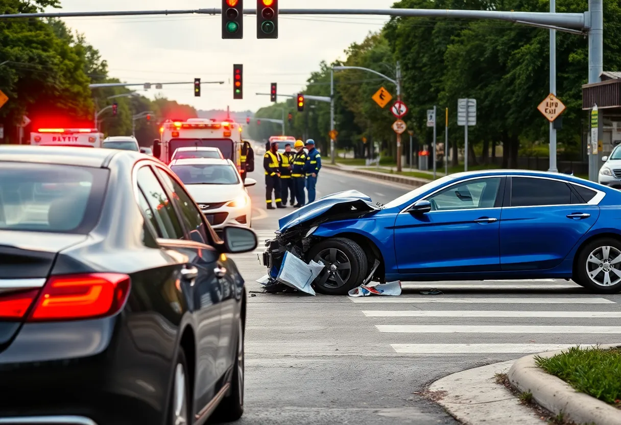 Scene of a car crash involving two vehicles at an intersection in Atlanta.