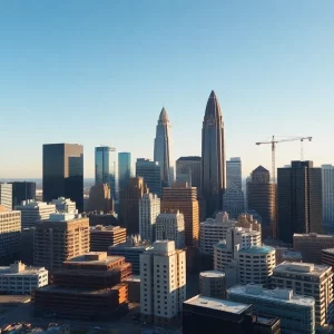 Skyline of Atlanta, Georgia with construction and development sites